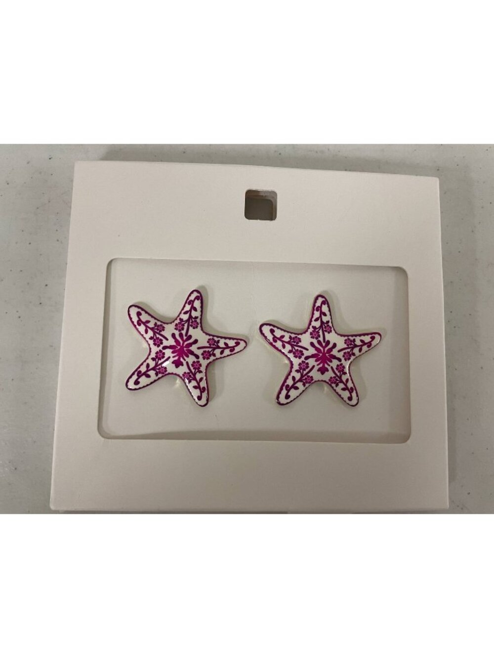 Zara Starfish Earrings White With Pink Floral Design New